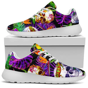 Purple Tropical Skull Pattern Print Sport Shoes GearFrost