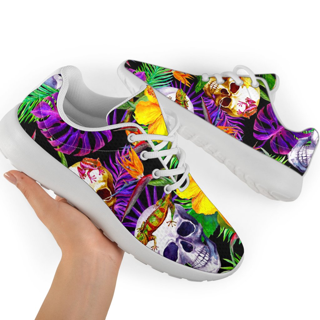 Purple Tropical Skull Pattern Print Sport Shoes GearFrost