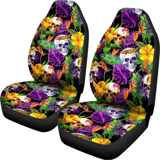 Purple Tropical Skull Pattern Print Universal Fit Car Seat Covers
