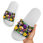 Purple Tropical Skull Pattern Print White Slide Sandals
