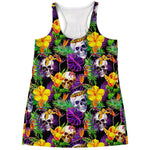 Purple Tropical Skull Pattern Print Women's Racerback Tank Top
