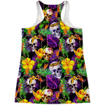 Purple Tropical Skull Pattern Print Women's Racerback Tank Top