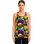Purple Tropical Skull Pattern Print Women's Racerback Tank Top