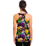 Purple Tropical Skull Pattern Print Women's Racerback Tank Top