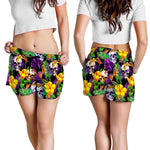 Purple Tropical Skull Pattern Print Women's Shorts