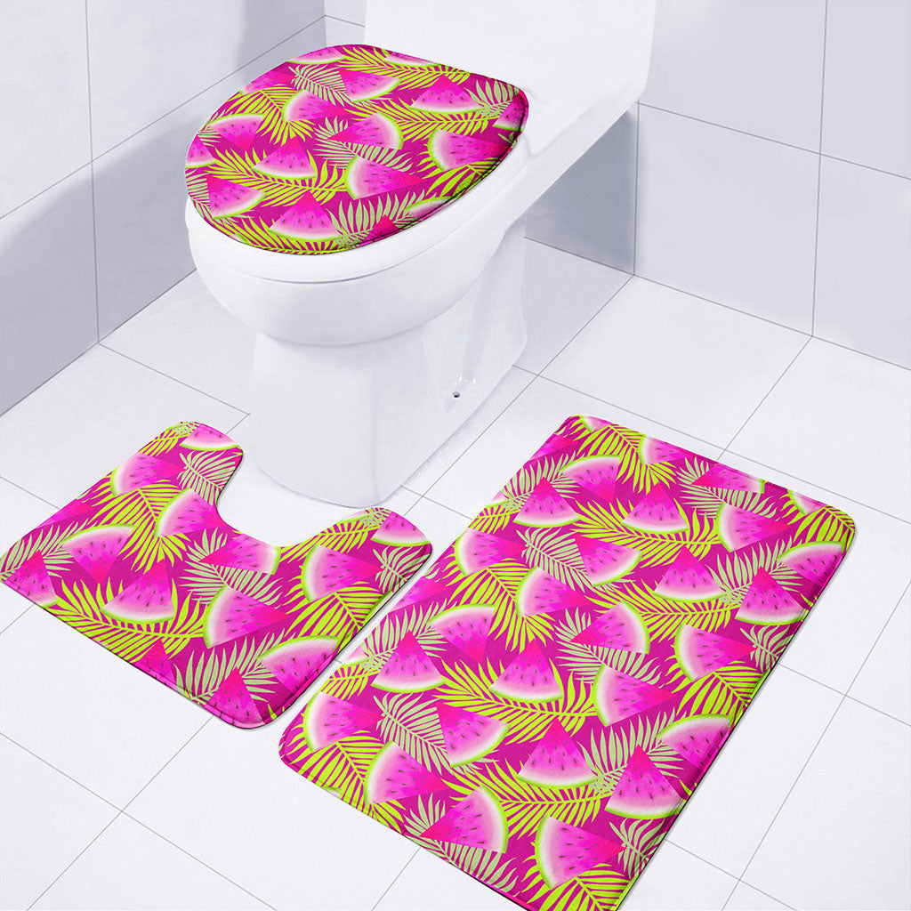 Purple Tropical Watermelon Pattern Print 3 Piece Bath Mat Set