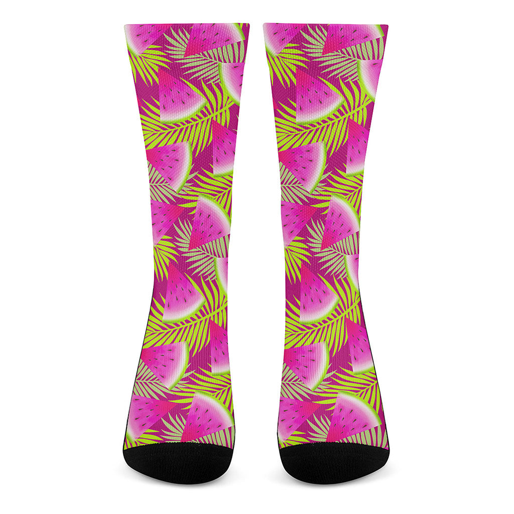 Purple Tropical Watermelon Pattern Print Crew Socks