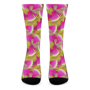 Purple Tropical Watermelon Pattern Print Crew Socks