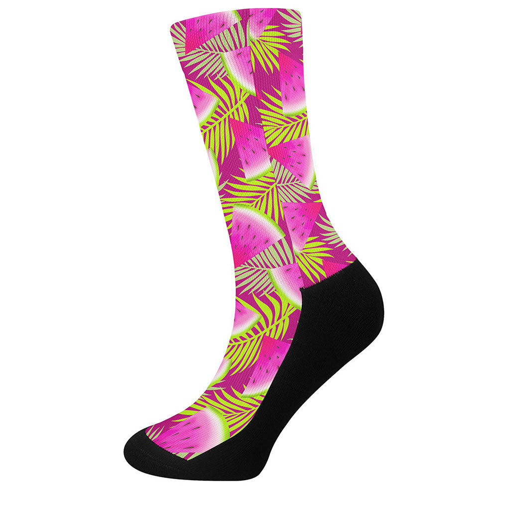 Purple Tropical Watermelon Pattern Print Crew Socks