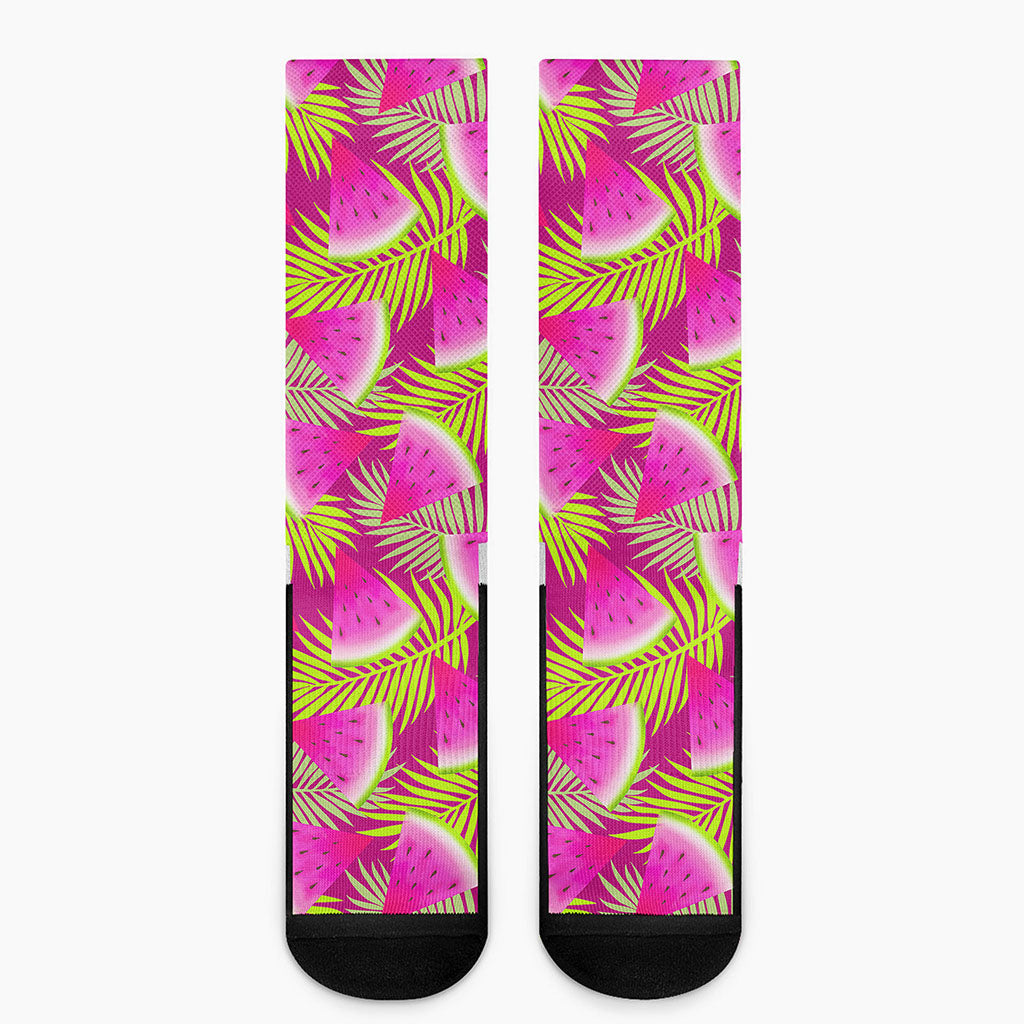 Purple Tropical Watermelon Pattern Print Crew Socks