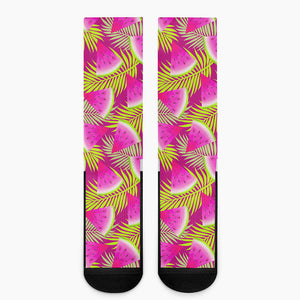 Purple Tropical Watermelon Pattern Print Crew Socks