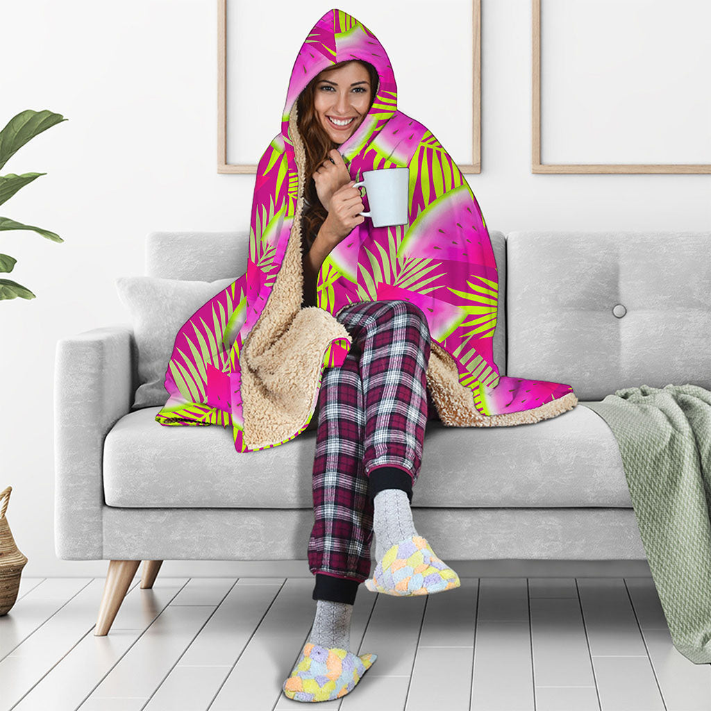 Purple Tropical Watermelon Pattern Print Hooded Blanket