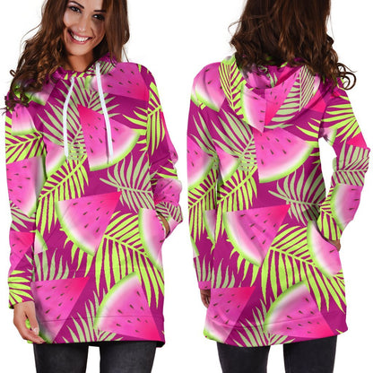 Purple Tropical Watermelon Pattern Print Hoodie Dress GearFrost