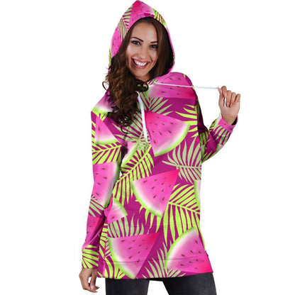 Purple Tropical Watermelon Pattern Print Hoodie Dress GearFrost