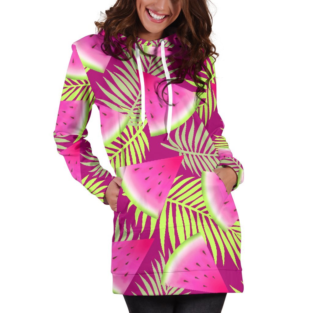 Purple Tropical Watermelon Pattern Print Hoodie Dress GearFrost