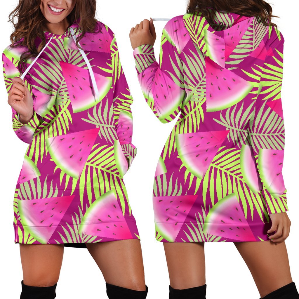 Purple Tropical Watermelon Pattern Print Hoodie Dress GearFrost