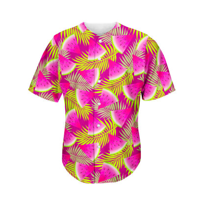 Purple Tropical Watermelon Pattern Print Men's Baseball Jersey