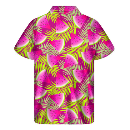 Purple Tropical Watermelon Pattern Print Men's Short Sleeve Shirt