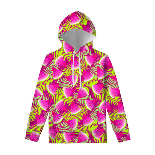 Purple Tropical Watermelon Pattern Print Pullover Hoodie