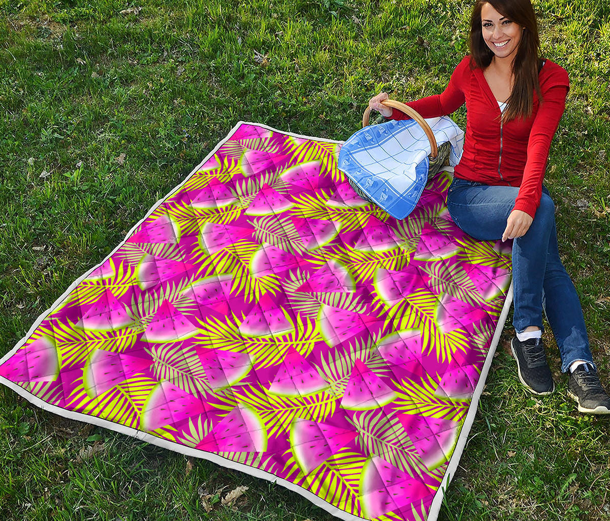 Purple Tropical Watermelon Pattern Print Quilt