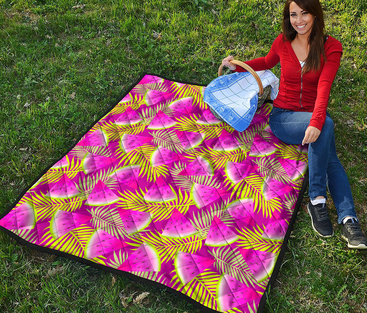 Purple Tropical Watermelon Pattern Print Quilt