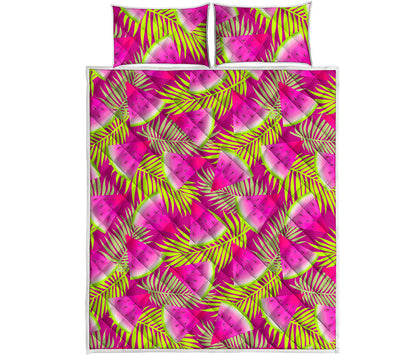 Purple Tropical Watermelon Pattern Print Quilt Bed Set