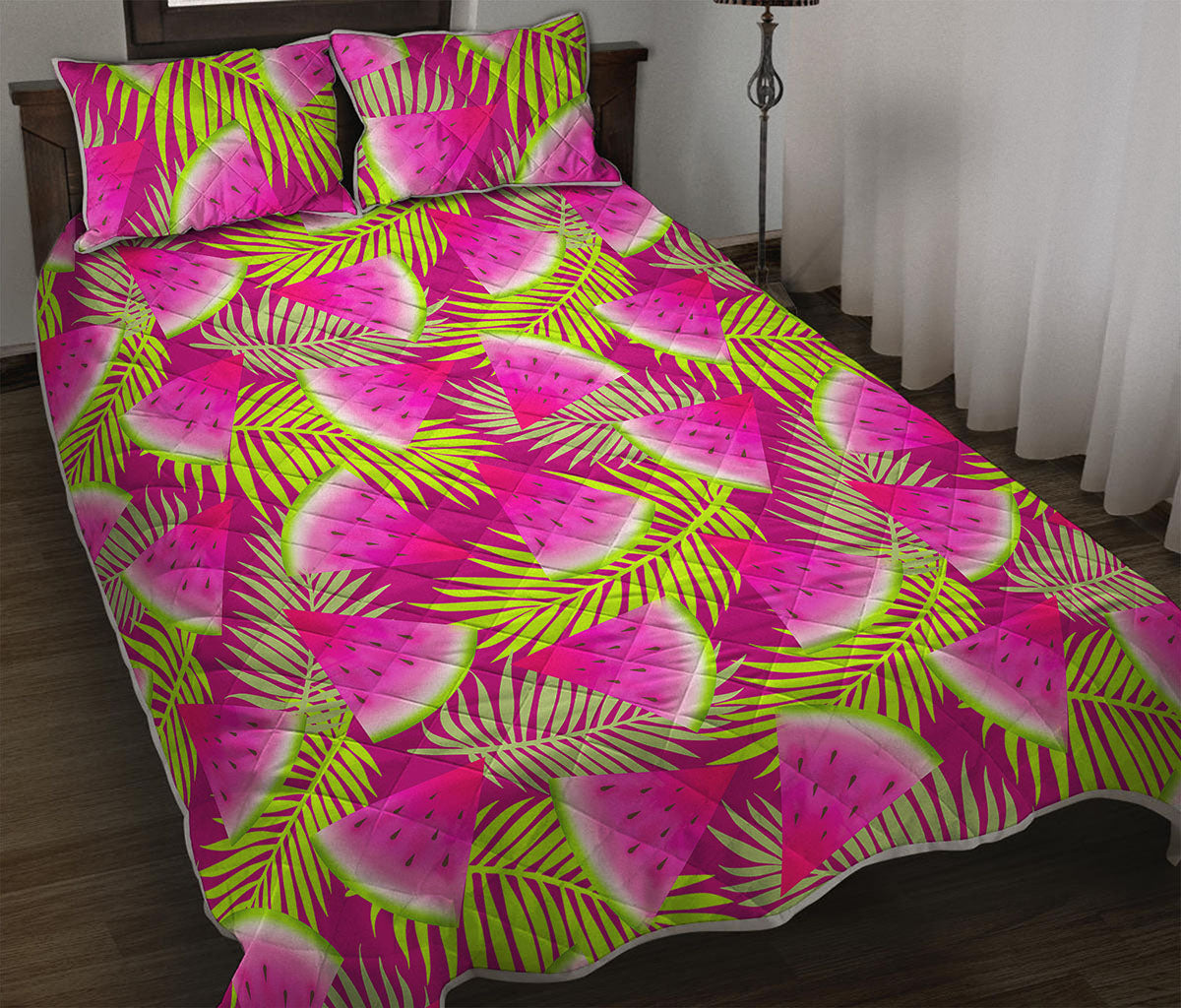 Purple Tropical Watermelon Pattern Print Quilt Bed Set