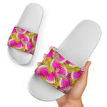 Purple Tropical Watermelon Pattern Print White Slide Sandals