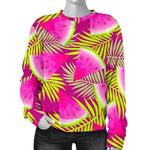 Purple Tropical Watermelon Pattern Print Women's Crewneck Sweatshirt GearFrost
