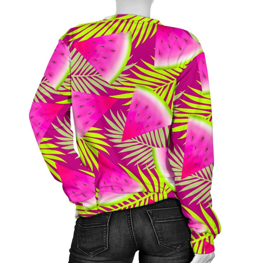 Purple Tropical Watermelon Pattern Print Women's Crewneck Sweatshirt GearFrost