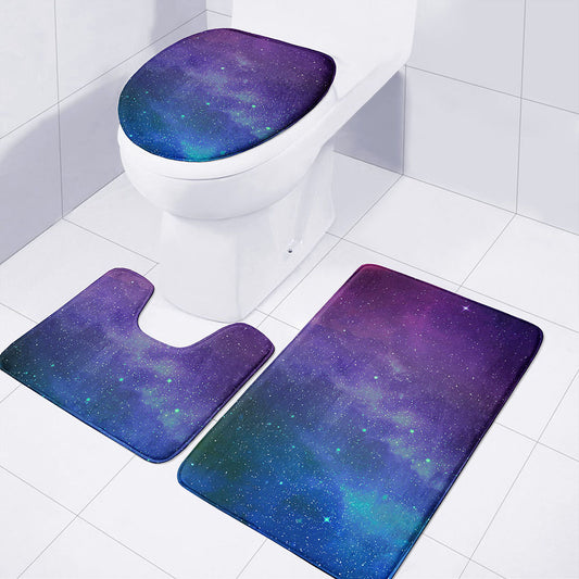 Purple Turquoise Galaxy Space Print 3 Piece Bath Mat Set