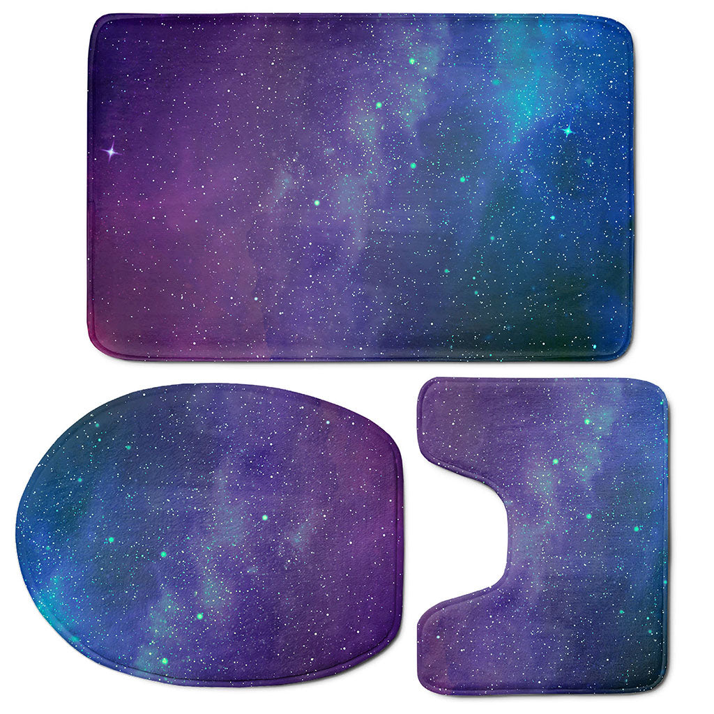 Purple Turquoise Galaxy Space Print 3 Piece Bath Mat Set