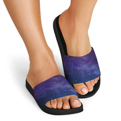Purple Turquoise Galaxy Space Print Black Slide Sandals