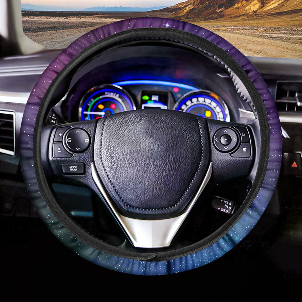 Purple Turquoise Galaxy Space Print Car Steering Wheel Cover