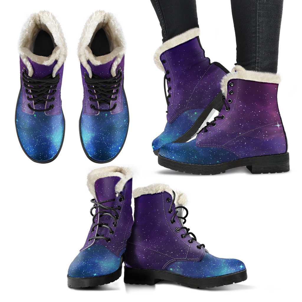 Purple Turquoise Galaxy Space Print Comfy Boots GearFrost