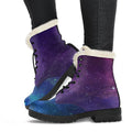 Purple Turquoise Galaxy Space Print Faux Fur Leather Boots