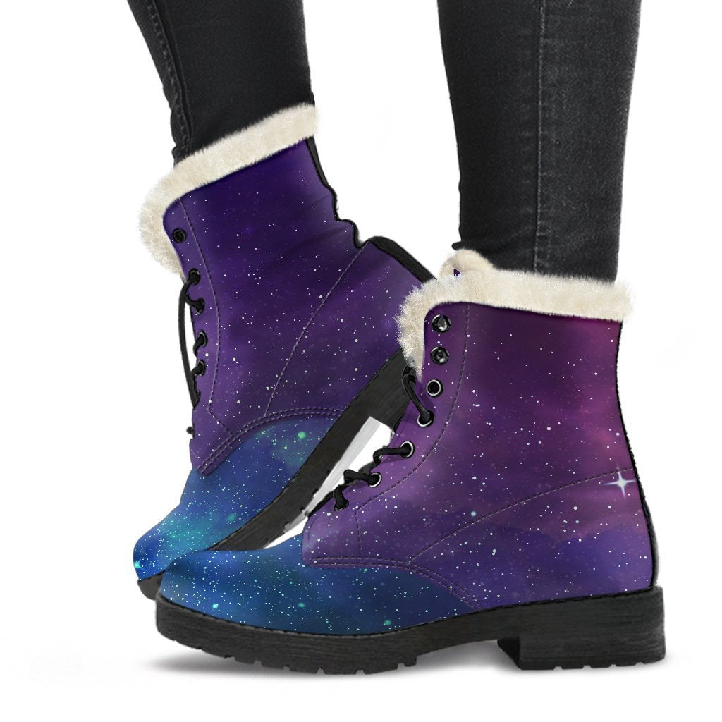 Purple Turquoise Galaxy Space Print Comfy Boots GearFrost