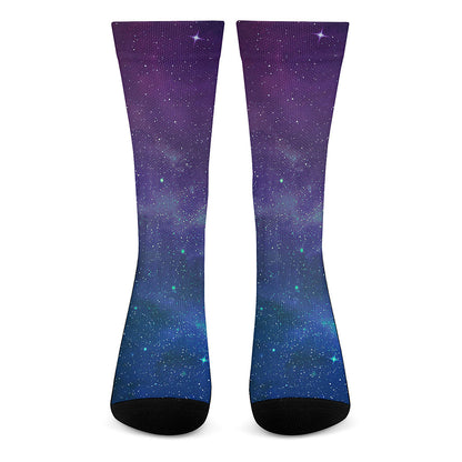 Purple Turquoise Galaxy Space Print Crew Socks