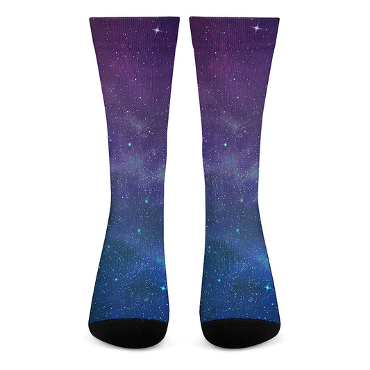 Purple Turquoise Galaxy Space Print Crew Socks