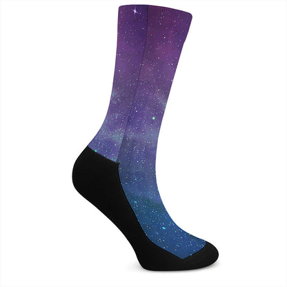 Purple Turquoise Galaxy Space Print Crew Socks