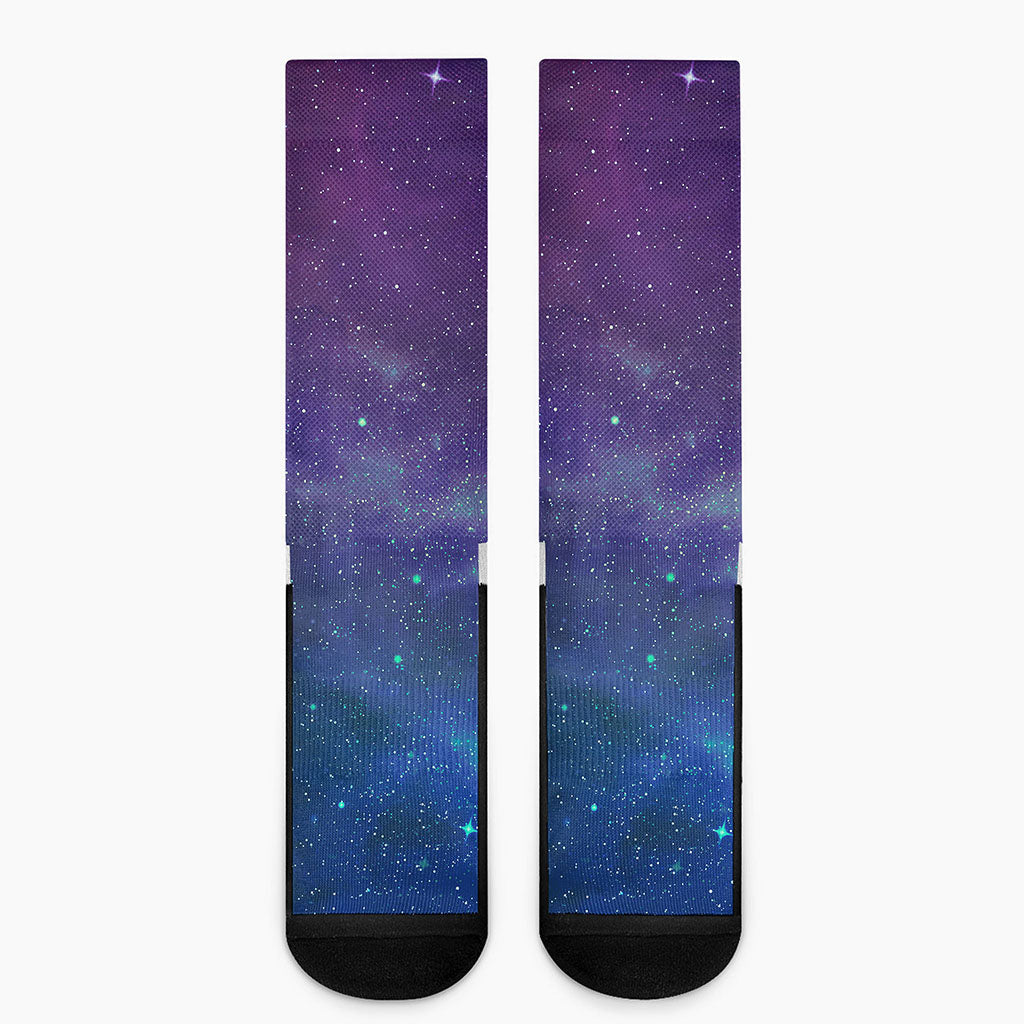 Purple Turquoise Galaxy Space Print Crew Socks