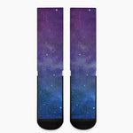 Purple Turquoise Galaxy Space Print Crew Socks