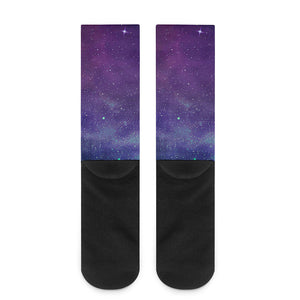 Purple Turquoise Galaxy Space Print Crew Socks