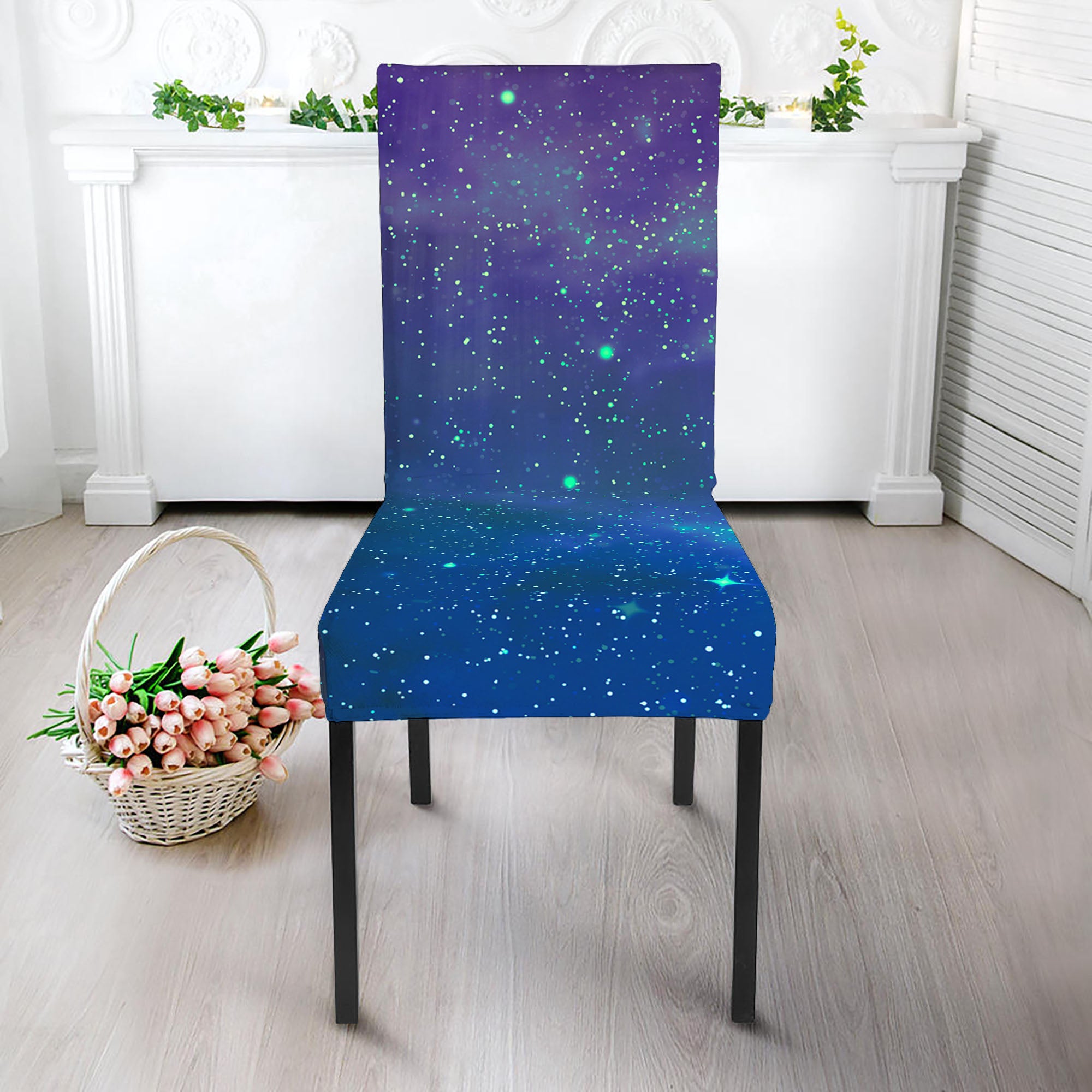 Purple Turquoise Galaxy Space Print Dining Chair Slipcover