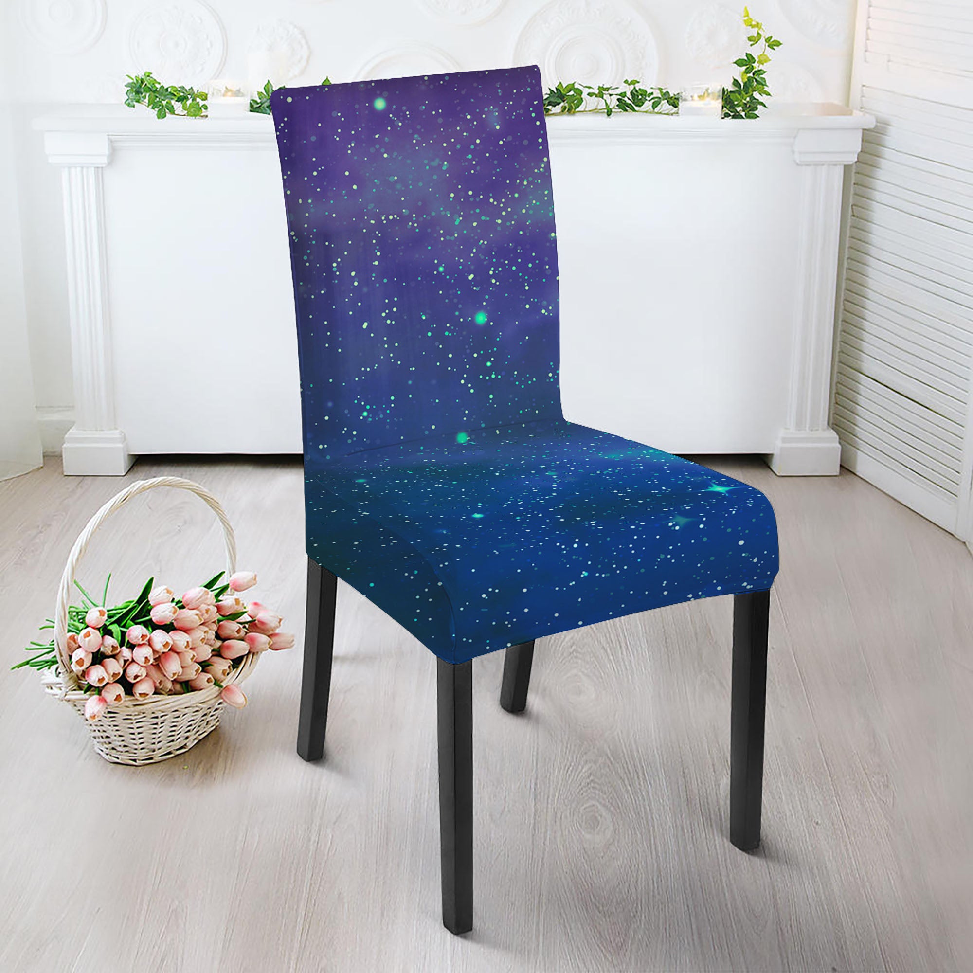 Purple Turquoise Galaxy Space Print Dining Chair Slipcover