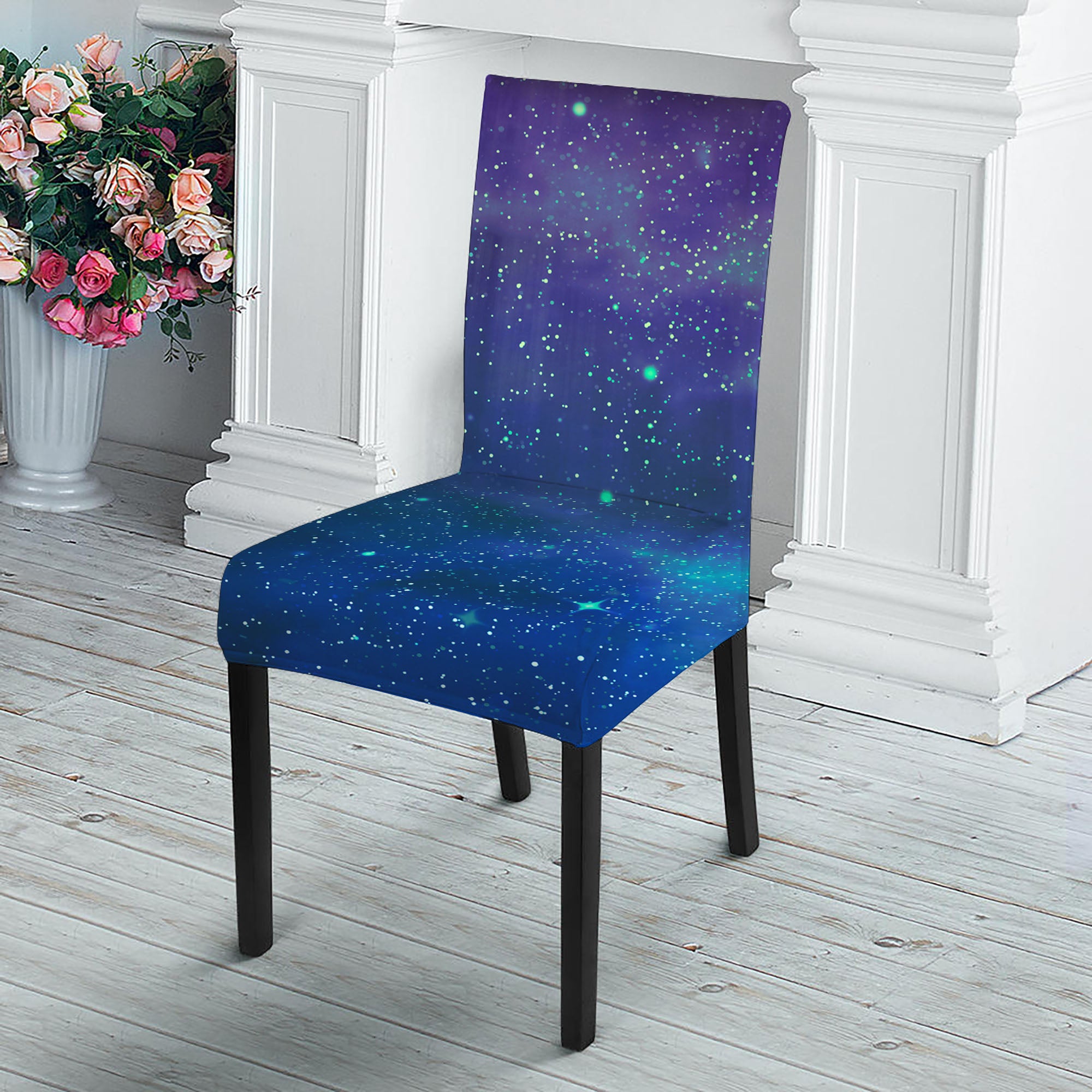 Purple Turquoise Galaxy Space Print Dining Chair Slipcover