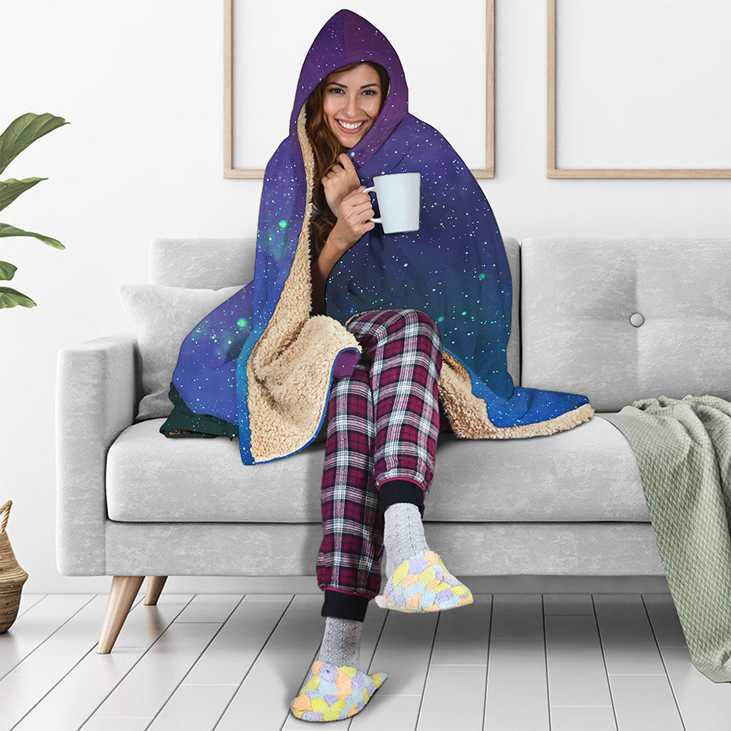 Purple Turquoise Galaxy Space Print Hooded Blanket