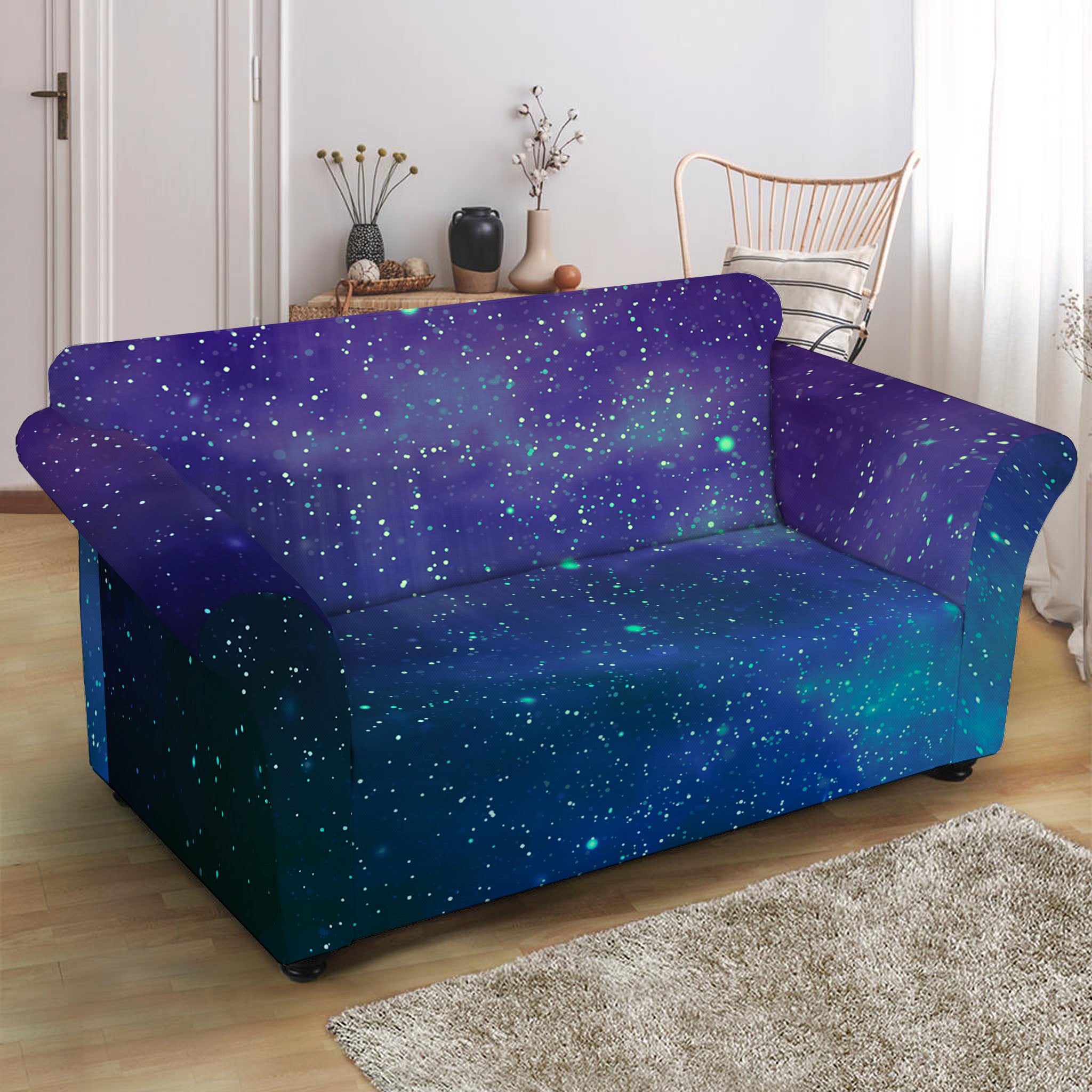 Purple Turquoise Galaxy Space Print Loveseat Slipcover