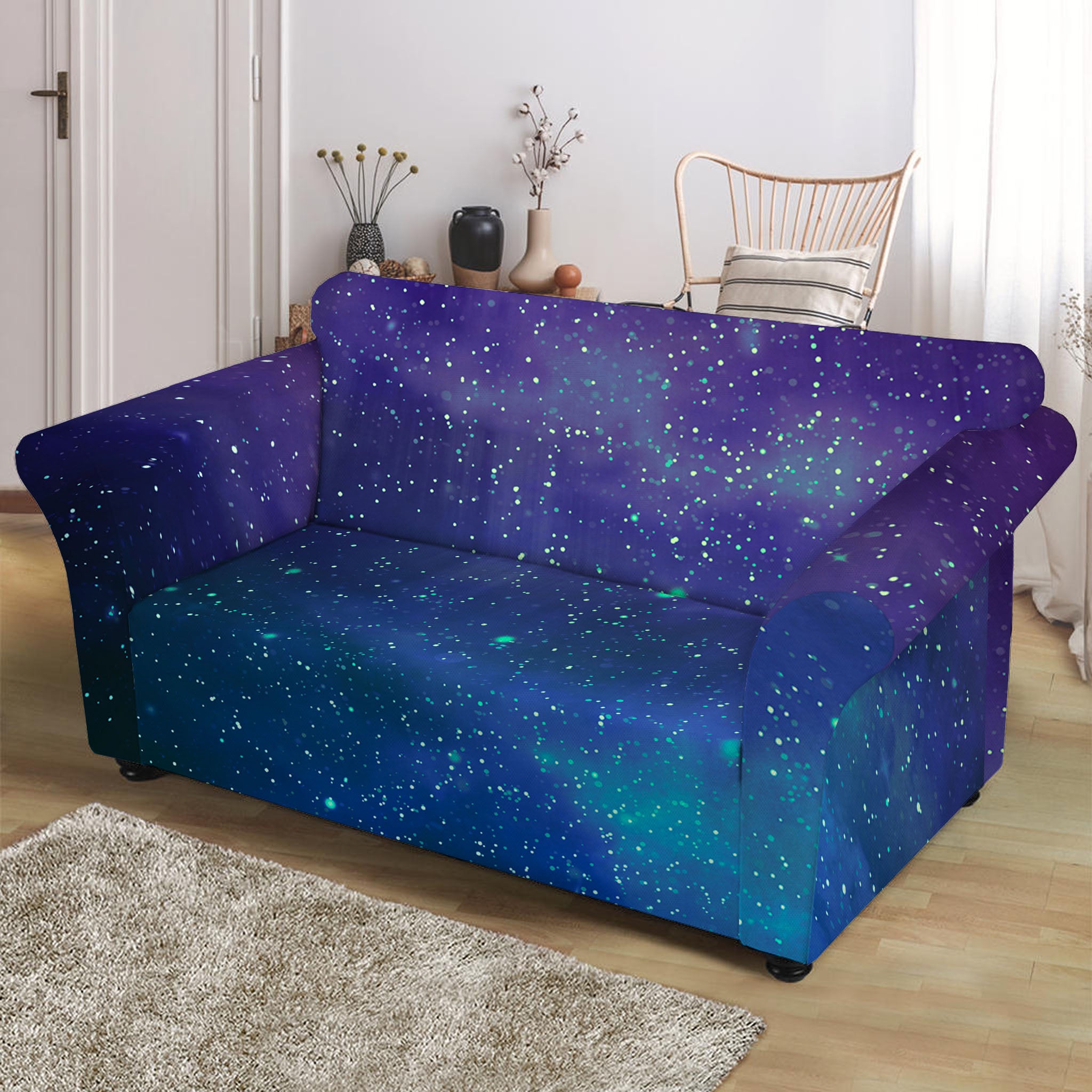 Purple Turquoise Galaxy Space Print Loveseat Slipcover