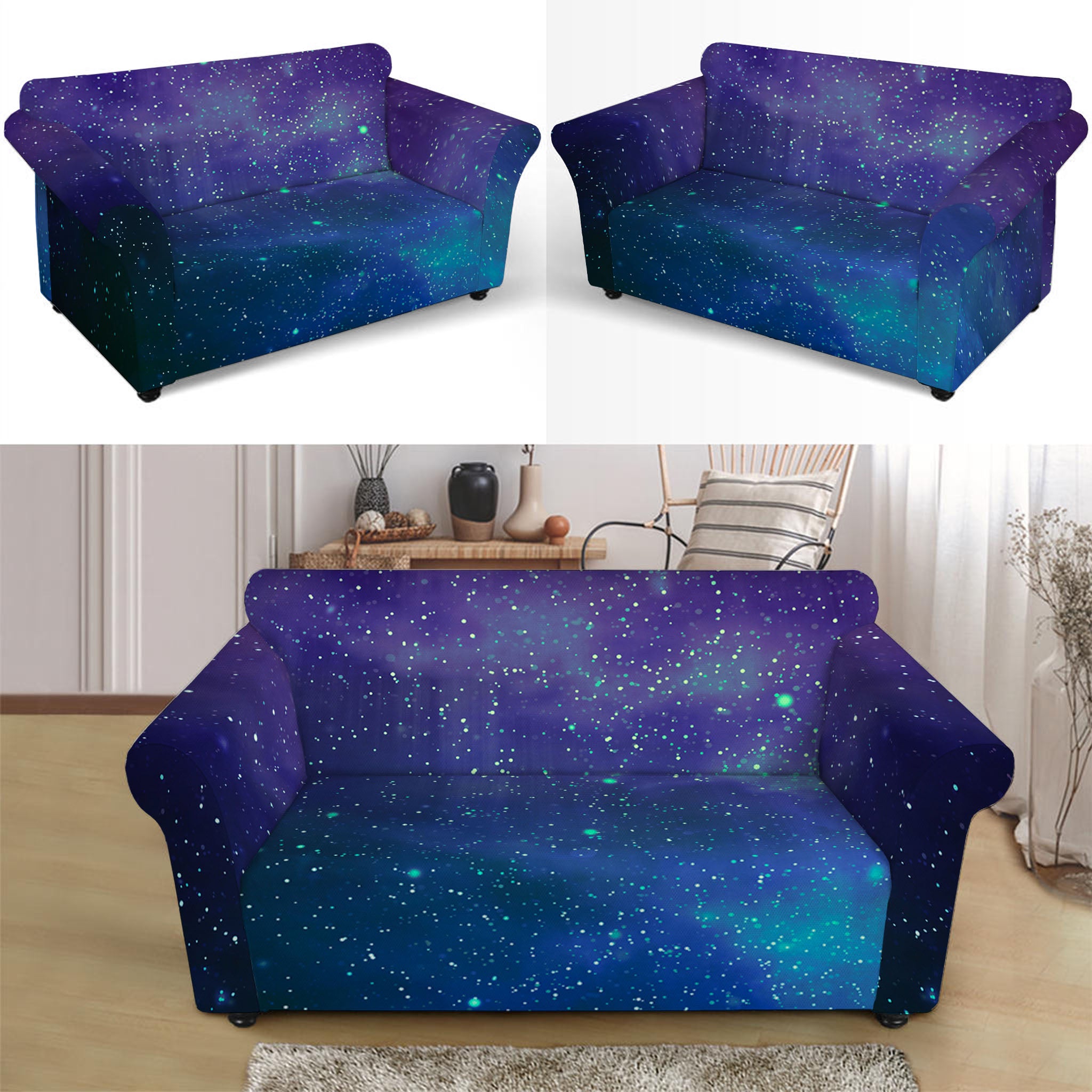 Purple Turquoise Galaxy Space Print Loveseat Slipcover